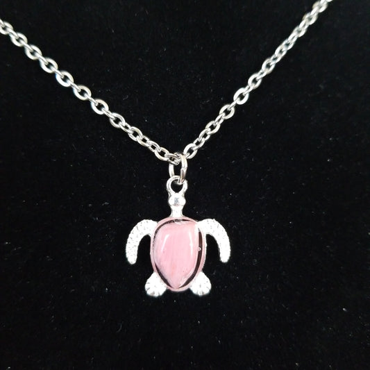 Pink opal turtle necklace