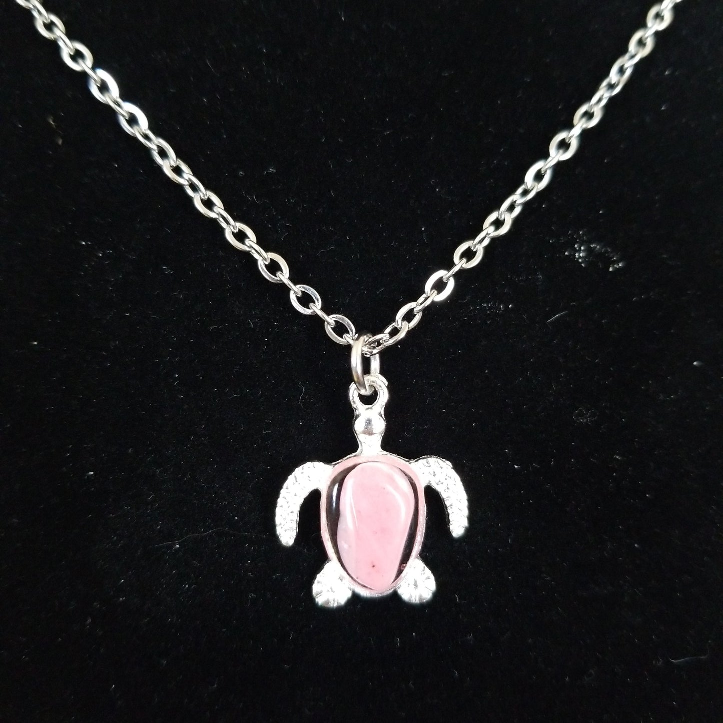 Pink opal turtle necklace