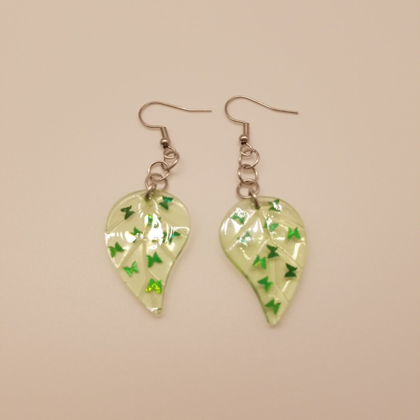 Green leaf earrings