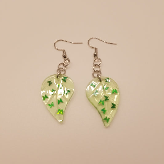 Green leaf earrings