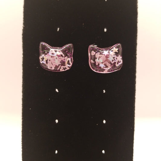 Pink cat earrings